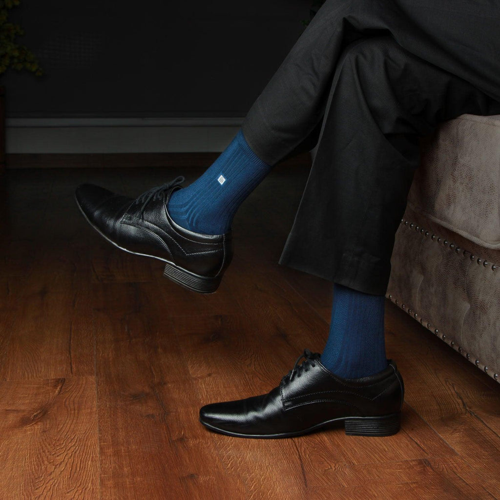 Men Premium Ribbed Blue Formal Socks