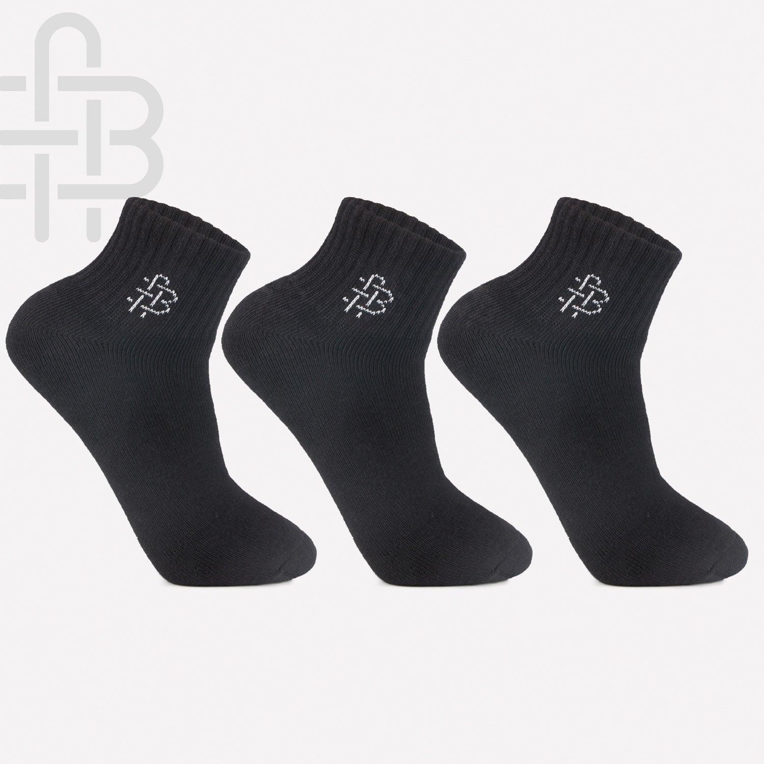 Men Cushioned Black Ankle-Length Joggers Sports Socks Pack of