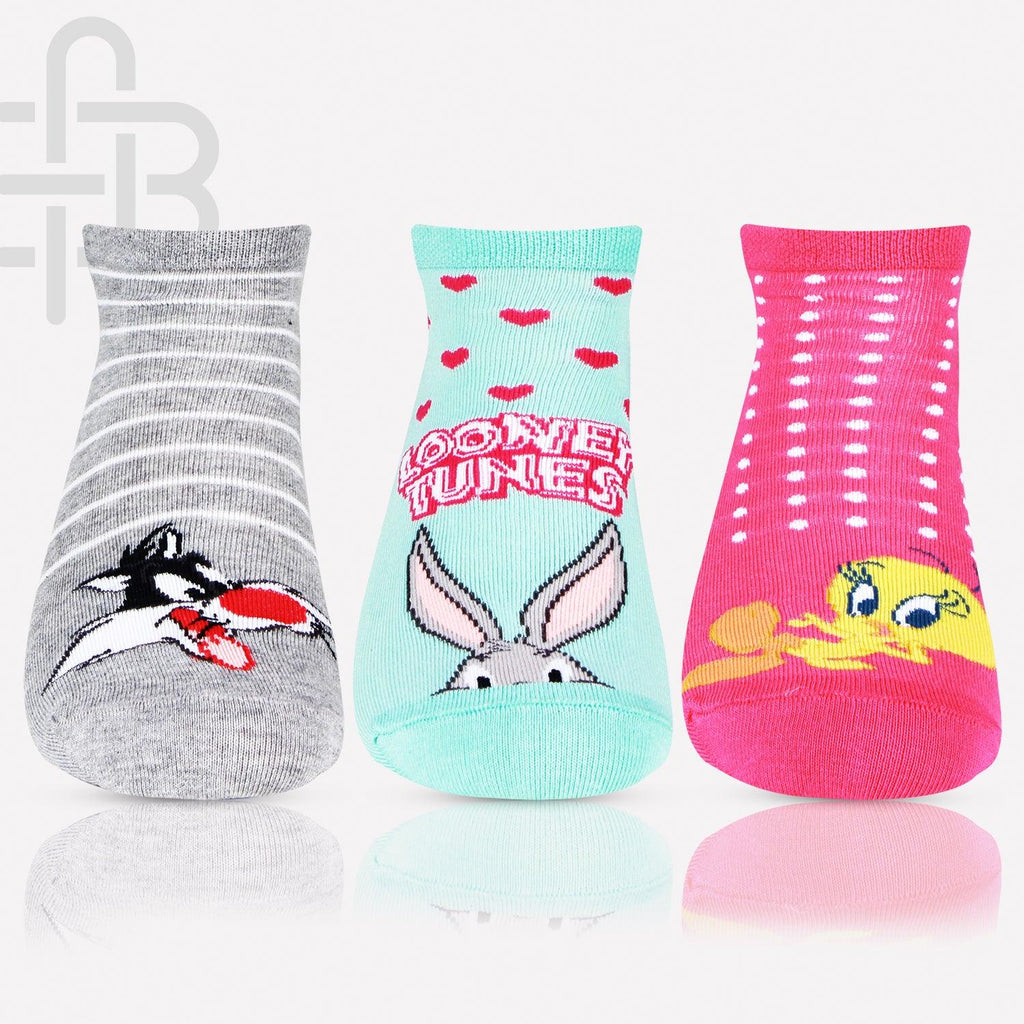 Looney Tunes Multicolored Girls Secret- Length  Socks -Pack Of 3